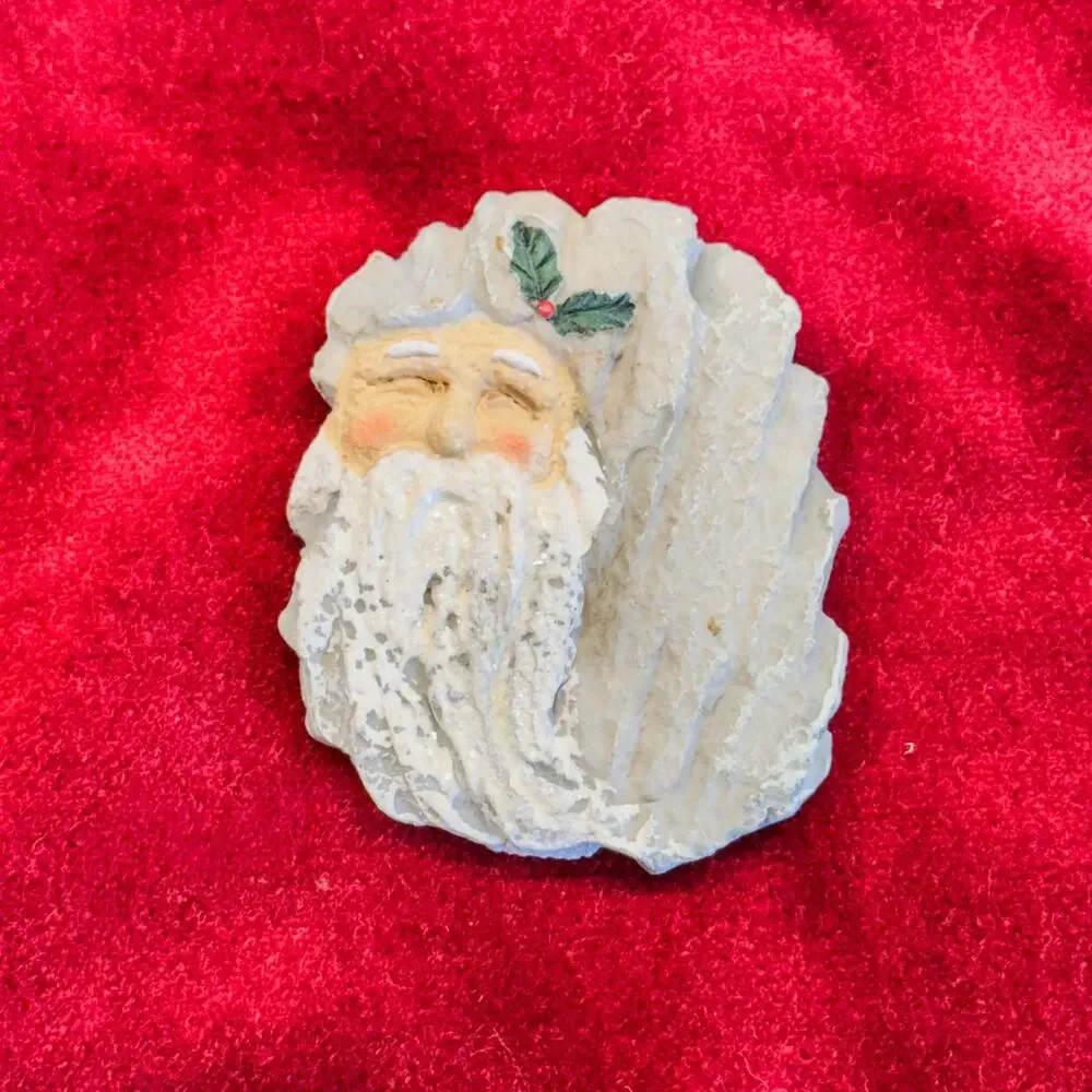 Hand-Painted Whimsical Santa Claus Holiday Brooch/Pin w/ Stone Like Appearance
